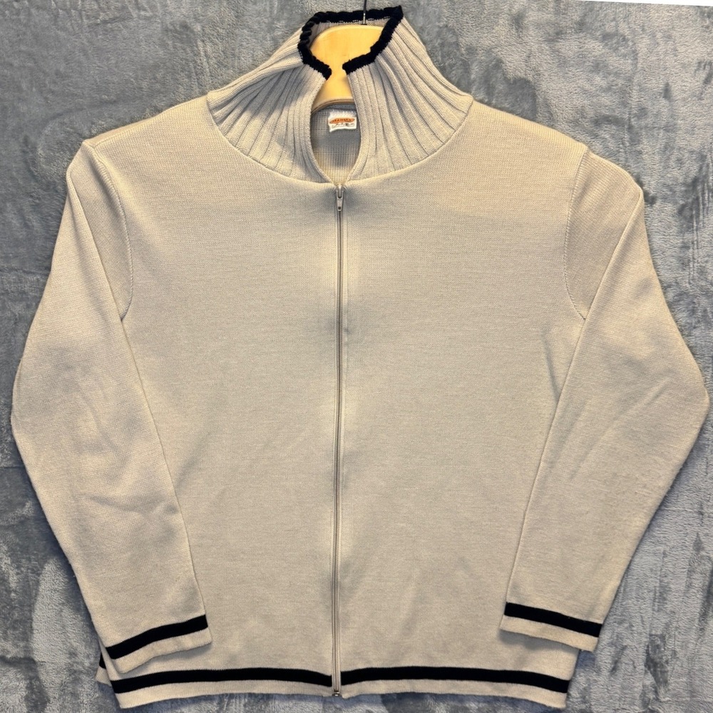 2185 |Vintage 90s Marisa Brazil Knit Sweater Women GG Full Zip Funnel Neck Cream